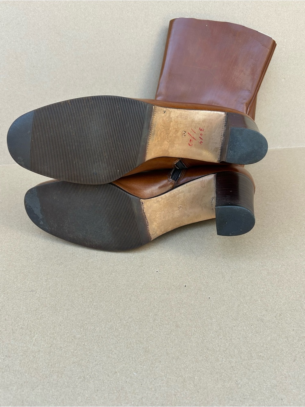 Vintage Ferragamo Leather Heeled Boots 10M Mid Calf Zip Up Classic Gold Upcycled - Picture 5 of 14
